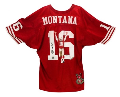 Joe Montana Autographed Hand Painted San Francisco 49ers Jersey #d 3/16 With Signed Plate Used By Artist